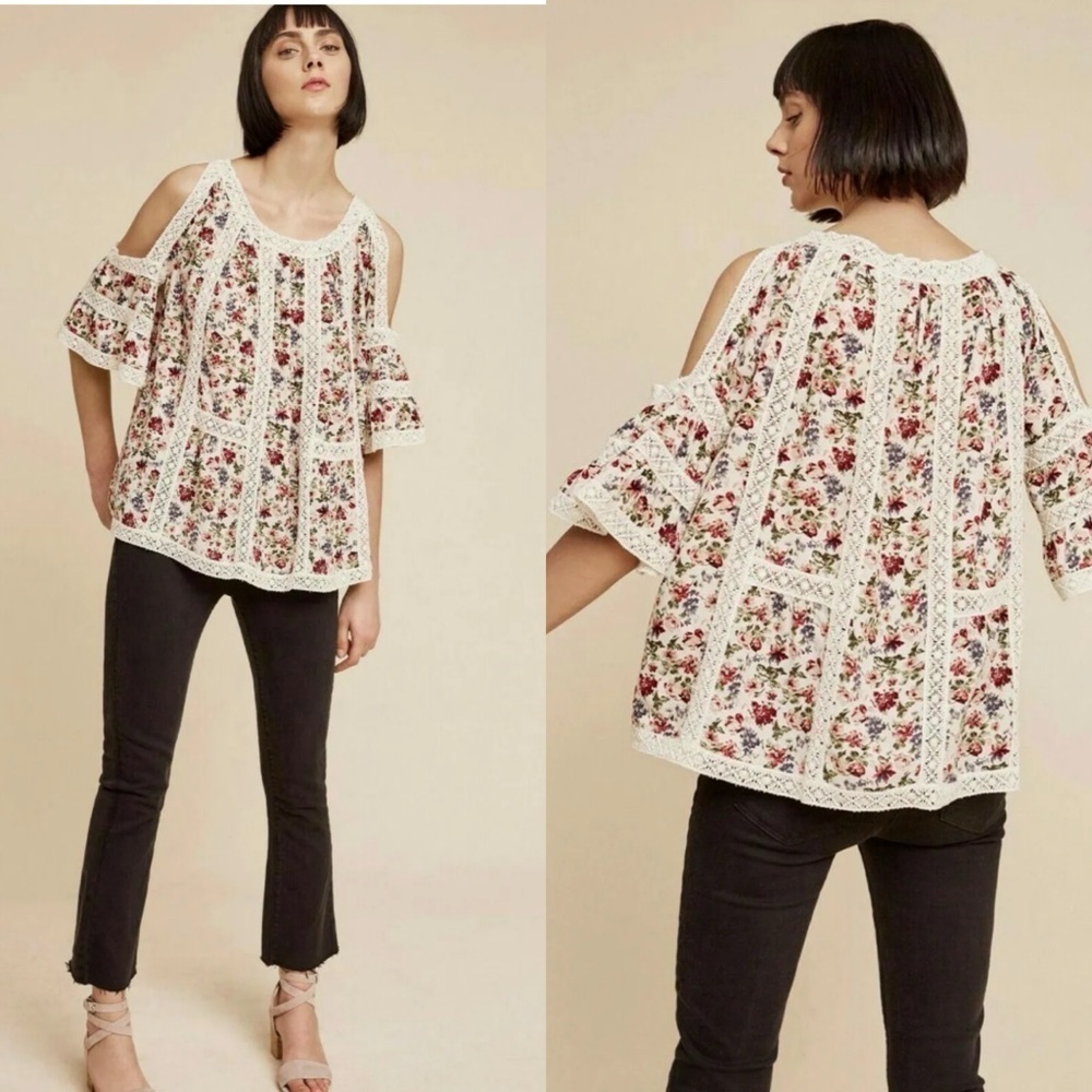 Anthropologie Blue Tessel Maylou Cold Shoulder Blouse Size: XS